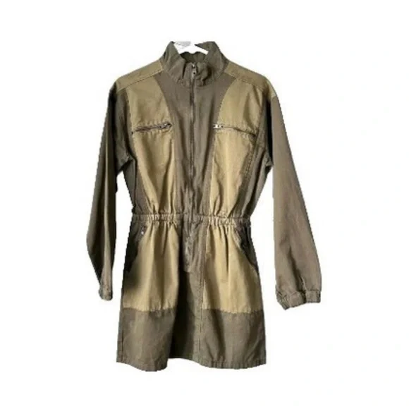 Zara Military Style Two Tone Contrast Utility Dress Size M - Picture 2 of 5